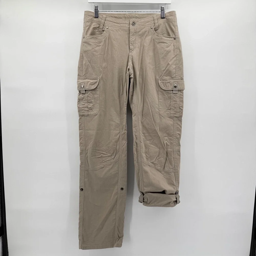 KUHL Cargo Hiking Pants Womens 8 Long Khaki Utility Tan Roll Up Stretch Outdoor